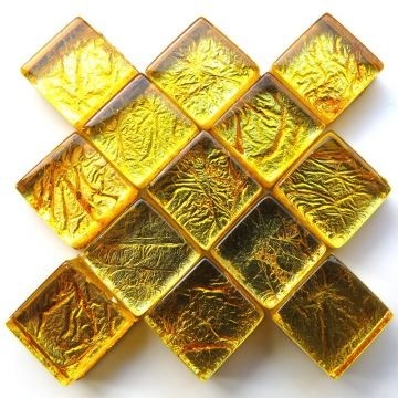 Glas Vierkantjes 10mm 50 gram Geel Goud Metallic