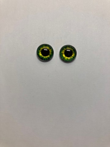 Cabochon Oogjes 10 mm Ronde pupillen 2 stuks Groen-Geel