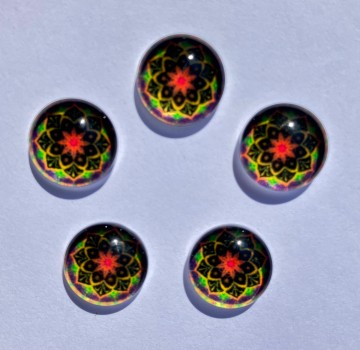 Glas Cabochons 12 mm 5 stuks Mandala Lichtgroen Oranje
