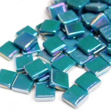 Glas Vierkantjes 12mm Parelmoer 50 gram Donker Turquoise 016P