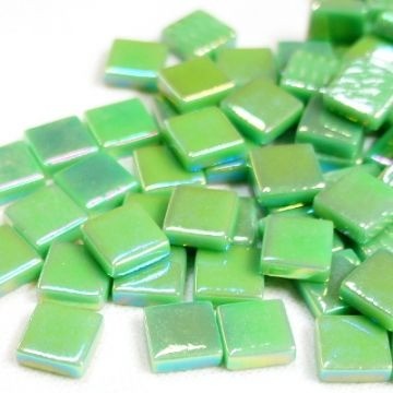 Glas Vierkantjes 12mm Parelmoer 50 gram Zacht Groen 019P