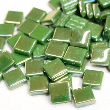 Glas Vierkantjes 12mm Parelmoer 50 gram Mosgroen 037P
