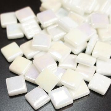 Glas Vierkantjes 12mm Parelmoer 50 gram Wit 040P