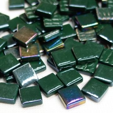 Glas Vierkantjes 12mm Parelmoer 50 gram Donkergroen 087P