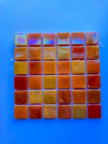 (koopjes) Glas Vierkantjes 15mm 36 stuks Oranje Parelmoer