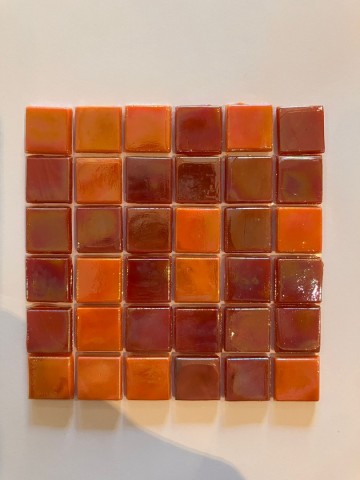 (koopjes) Glas Vierkantjes 15mm 36 stuks Oranje-Donkerrood Parelmoer