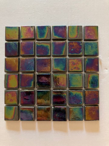 (koopjes) Glas Vierkantjes 15mm 36 stuks Zwart Olie Parelmoer