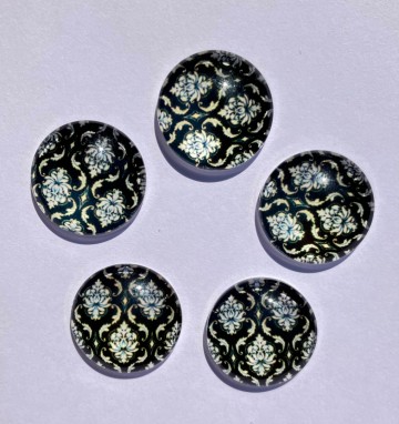 Glas Cabochons 18 mm 5 stuks Patroon Donkergroen Wit