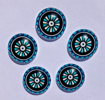 Glas Cabochons 18 mm 5 stuks Wiel Blauw Wit