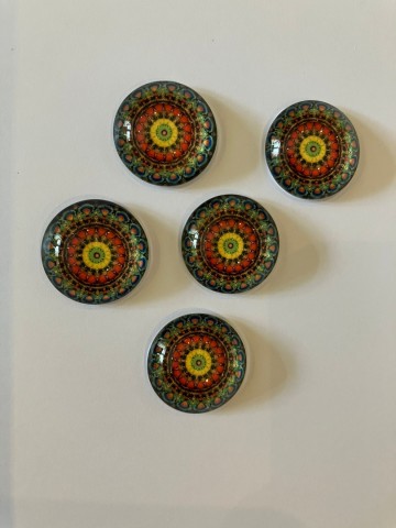 Glas Cabochons 20 mm 5 stuks Mandala Oranje-Groen