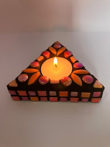 Mozaiekpakket Waxinelichthouder driehoek 10 cm Oranje-Rood