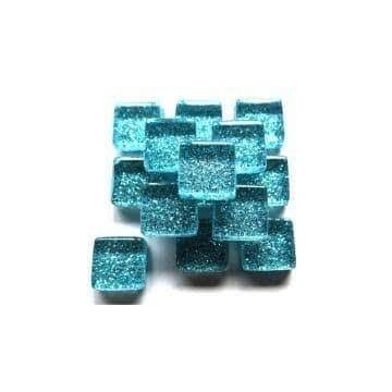 Glas Vierkantjes 10mm Glitter 50 gram Turquoise