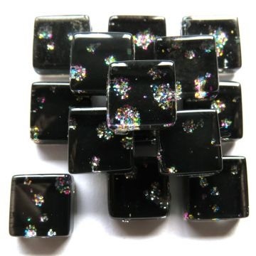 Glas Vierkantjes 10mm Glitter 50 gram Zwart-Zilver