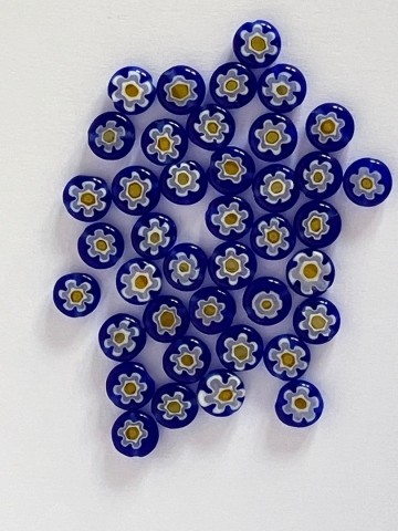 Millefiori Glaskralen 40 stuks Rond 7-8 mm Blauw met gele kern
