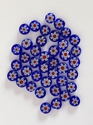 Millefiori Glaskralen 40 stuks Rond 7-8 mm Blauw met rode kern