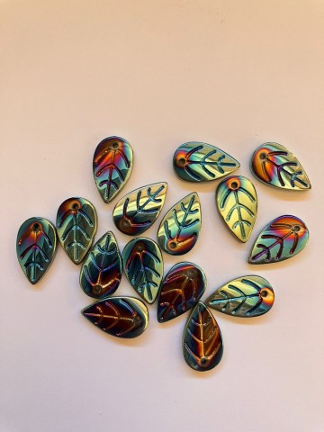 Glas Blaadjes mini 15 stuks Blauw olie metallic