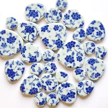 Keramiek Pebbles set Delftsblauwe Bloemetjes