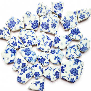 Keramiek Puzzelsteentjes 250 gr Delftsblauwe Bloemetjes