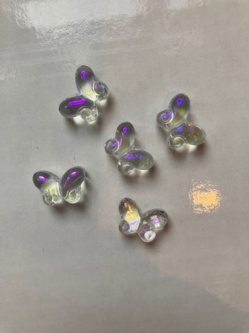 Vlindertjes glas 15 x 10 mm 5 stuks Clear Parelmoer