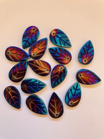 Glas Blaadjes mini 15 stuks Donkerblauw olie metallic