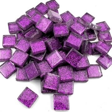 Glas Vierkantjes 10mm Glitter 50 gram Donkerpaars