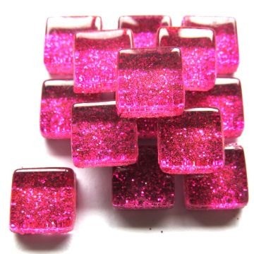 Glas Vierkantjes 10mm Glitter 50 gram Fuchsia