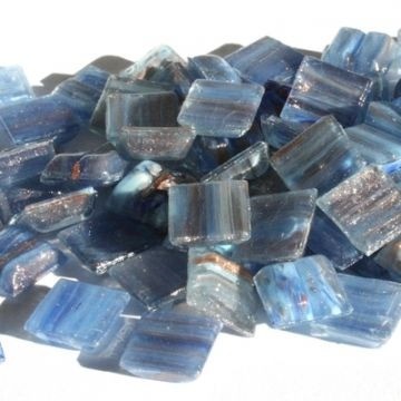 Glas Vierkantjes 10mm Goudader 50 gram Lichtblauw GA13