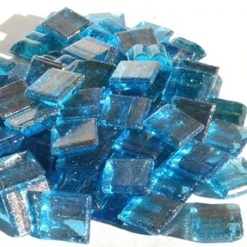 Glas Vierkantjes 10mm Goudader 50 gram Zee Blauw GA62