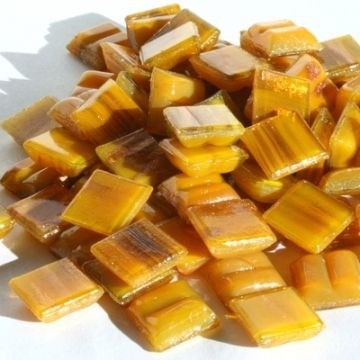 Glas Vierkantjes 10mm Goudader 50 gram Oker GB92