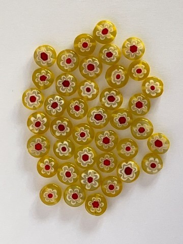 Millefiori Glaskralen 40 stuks Rond 7-8 mm Geel met Rode kern