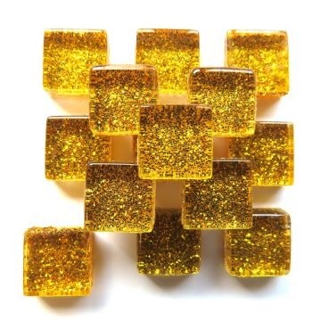 Glas Vierkantjes 10mm Glitter 50 gram Goud