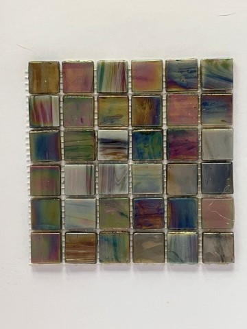 Glas Vierkantjes 15mm divers 36 stuks Grijs-Groen Parelmoer