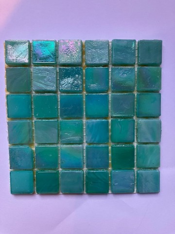 Glas Vierkantjes 15mm divers 36 stuks Licht Turquoise Parelmoer