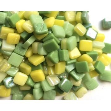 Glas Vierkantjes 8mm Mixkleuren 50 gram Groen-Geel