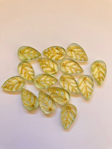 Glas Blaadjes mini 15 stuks Lichtgroen-Goud