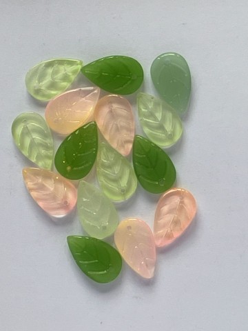 Glas Blaadjes mini 15 stuks Roze-Groen Mix