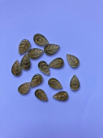 Glas Blaadjes mini 15 stuks Licht Olijfgroen-Goud