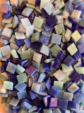 Glas Vierkantjes 10mm mixkleuren 100 gram Blauw