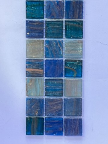 Glas Vierkantjes 20mm Goudader 45 stuks Blauw-Turquoise mix