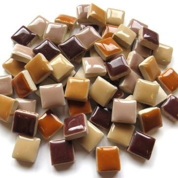Keramiek Vierkantjes 12 mm 100 gram Mix Bruin