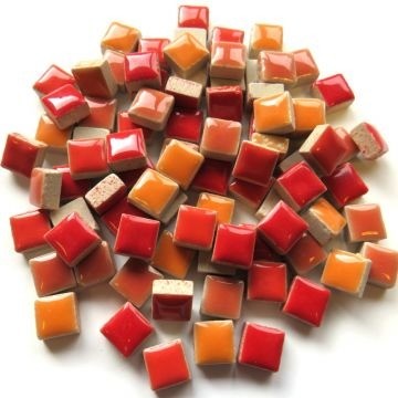 Keramiek Vierkantjes 10 mm 100 gram Rood-Oranje Mix