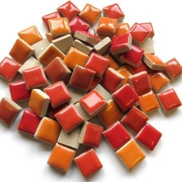 Keramiek Vierkantjes 12 mm 100 gram Mix Rood- Oranje