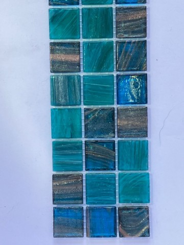 Glas Vierkantjes 20mm Goudader 45 stuks Turquoise Mix