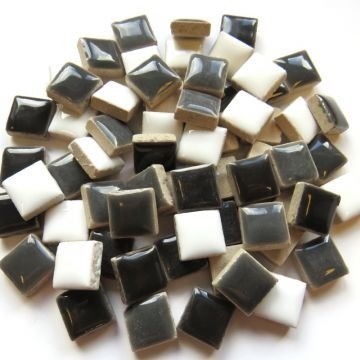 Keramiek Vierkantjes 12 mm 100 gram Mix Wit-Zwart-Grijs