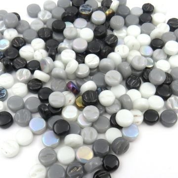 Glas Rondjes 8mm mix kleuren 50 gram Zwart-Wit-Grijs