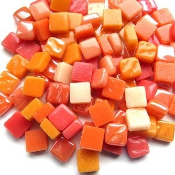 Glas Vierkantjes 8mm Mixkleuren 50 gram Oranje