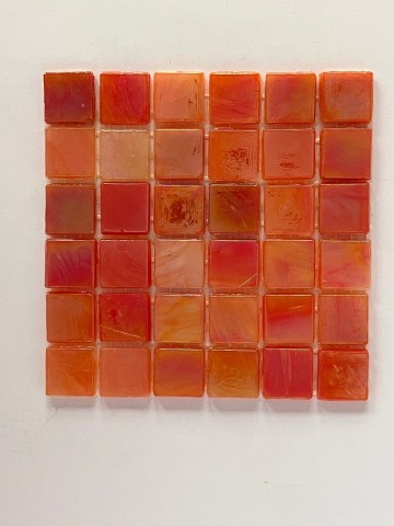 Glas Vierkantjes 15mm divers 36 stuks Oranje Parelmoer