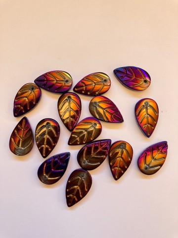 Glas Blaadjes mini 15 stuks Paars-Goud olie metallic