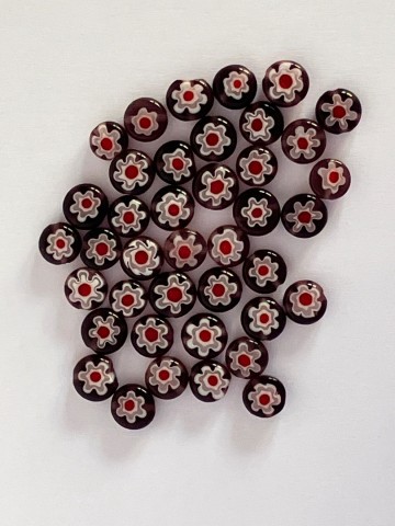 Millefiori Glaskralen 40 stuks Rond 7-8 mm Paars met Rode kern