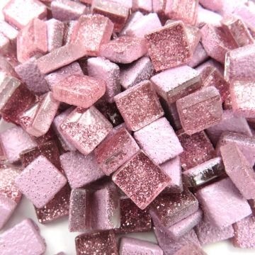 Glas Vierkantjes 10mm Glitter 50 gram Roze